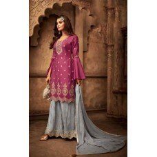 FUCHSIA PINK & POWDER BLUE INDIAN WEDDING PARTY SHARARA DRESS 